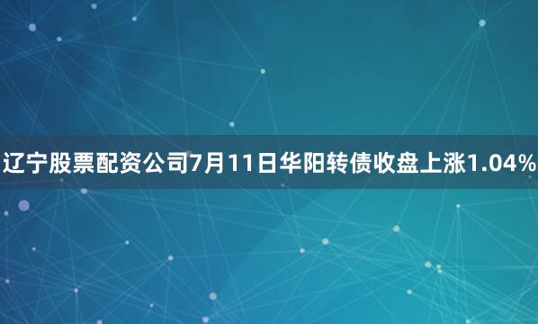 辽宁股票配资公司7月11日华阳转债收盘上涨1.04%