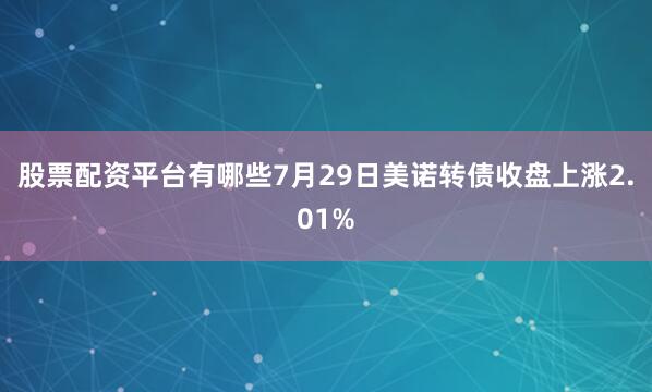 股票配资平台有哪些7月29日美诺转债收盘上涨2.01%